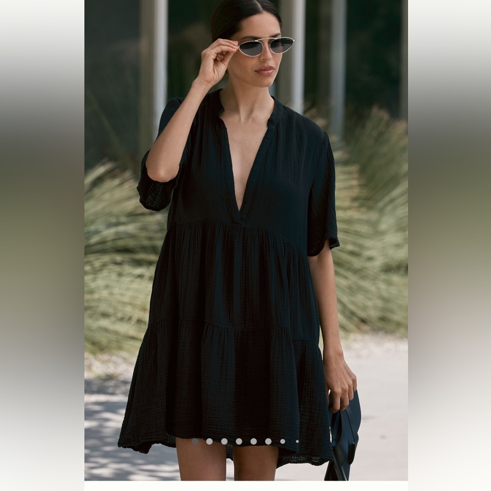 Anthropologie Black V-Neck Mini Dress